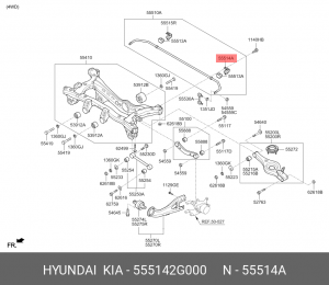 Hyundai Solaris->17/Rio 12-скоба  втулки стаб перед 555142G000 HYUNDAI KIA