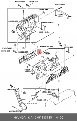 Kia Sportage 94-97 2.0 SOHC Прокладка впускного коллекора 0K01113135 HYUNDAI KIA