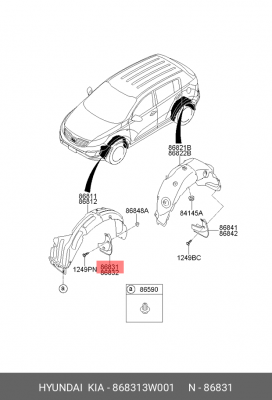 Kia Sportage 10- брызговик перед лев 868313W001 HYUNDAI KIA