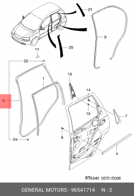 Chevrolet Aveo Уплотнитель задней левой двери (самой двери) 96541714 GENERAL MOTORS