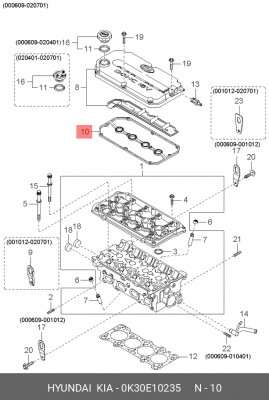 Kia Sephia/Shuma II/Rio 00-02 DOHC Прокладка клапанной крышки 0K30E10235 HYUNDAI KIA