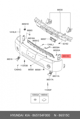 Hyundai Porter II Крепление бампера правое 865154F000 HYUNDAI KIA