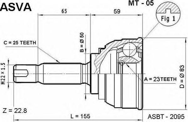 Hyundai Elantra 00-06 шрус наружный 23*25(трапец зуб) MT-05 ASVA