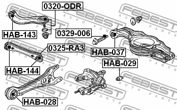 Honda Accord 02-08, Odyssey с/блок заднего подпружинного рычага наружный (в цапф HAB-029 FEBEST