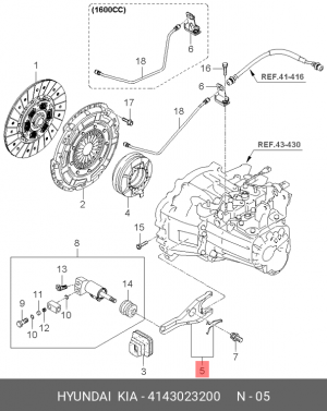 Hyundai ElantraHD/Ceed/I30 06-11/Solaris/Rio 11/Creta- вилка сцепления 4143023200 HYUNDAI KIA