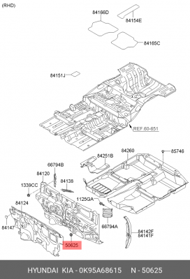 Hyundai / Kia гайка крепления панели моторного отсека 0K95A68615 HYUNDAI KIA