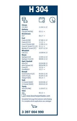 300мм Щетка заднего стеклоочистителя  Nissan Qashqai,  Citroen C4 04- ,Ford Mond 3 397 004 990 BOSCH