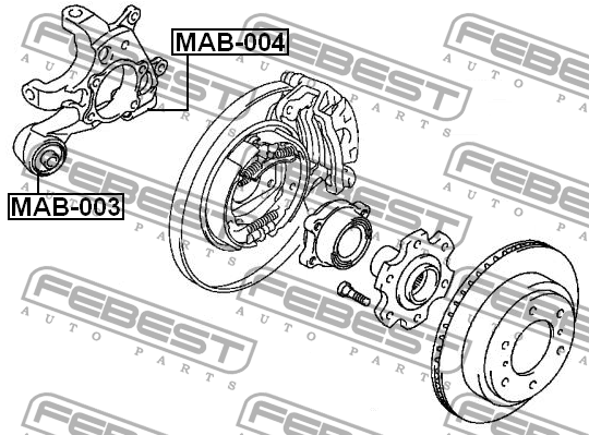 MITSUBISHI Montero/Pajero 04->сайлентблок продольного рычага в кулаке MAB-003 FEBEST