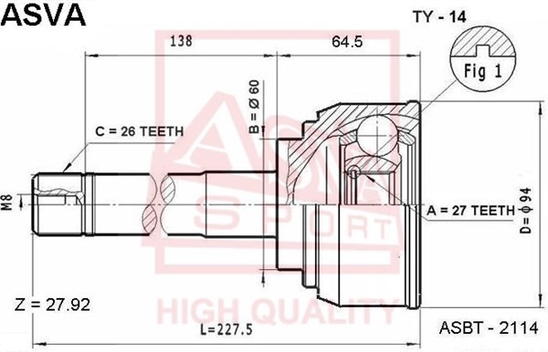 TOYOTA 4 RUNNER/HILUX 2.4-3.4 87-02 ШРУС наружный TY-14 ASVA