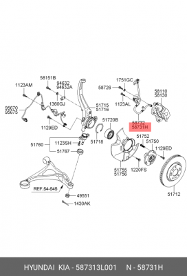 Hyundai Grandeur 06 - шланг передний тормозной левый 587313L001 HYUNDAI KIA