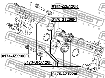 Toyota Avensis T220 р/к переднего суппорта (зад. диск. тормоза) 0175-AZT220F FEBEST