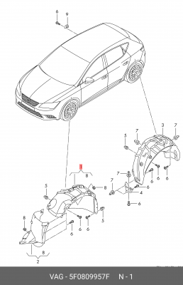 Seat Leon подкрылок передний левый задняя часть 5F0 809 957 F VAG