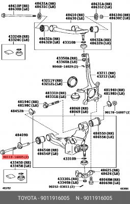 Toyota LC Prado Болт нижнего рычага на передний сайлентблок 90119-16005 TOYOTA