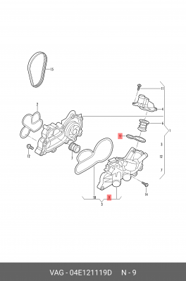 VAG Polo Sedan (15-),Polo Sedan (20-) 1.6i  прокладка термостата внешнего 04E 121 119 D VAG