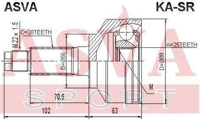Kia Sorento 02 ШРУС наружный KA-SR ASVA
