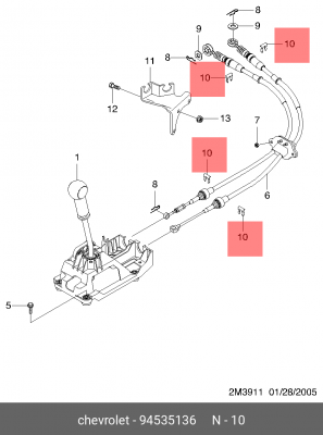 Chevrolet / Daewoo фиксаторы тросов переключении передач 94535136 GENERAL MOTORS