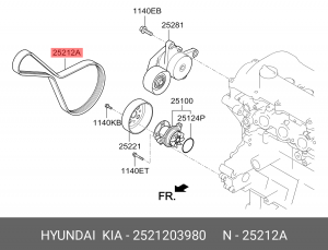 6PK1230 6PK1225 HYUNDAI Solaris17-> 1.4 с конд /Toyota Auris/Corolla 1.6 1ZRFE Р 2521203980 HYUNDAI KIA