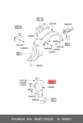 Hyundai Sonata Подкрылок задний левый 868213D000 HYUNDAI KIA