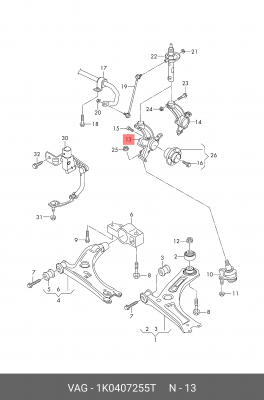 VW Golf, Skoda, Jetta 06- кулак поворотный левый 1K0 407 255 T VAG