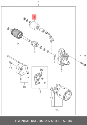 ВТЯГИВАЮЩЕ-ПУСКОВОЕ УСТРОЙСТВО СТАРТЕРА 361202A100 HYUNDAI KIA