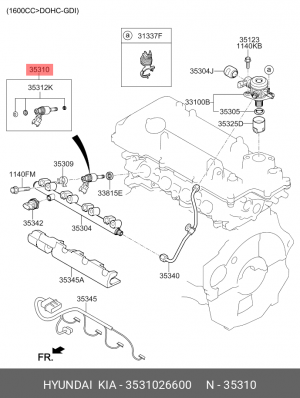 Hyundai/Kia Solaris/Rio 10-, 1.6 17- форсунка топливная 3531026600 HYUNDAI KIA