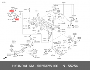 Hyundai Santa Fe 2012-, Creta, Sorento 09- сайлентблок заднего поперечного рычаг 55253-2W100 HYUNDAI KIA