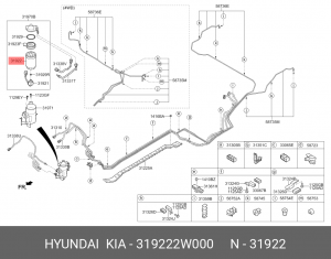 Kia Sorento XM 09- 2,2D/Prime 14- 2.2D/SantaFE 06-12 2.2/12-15 фильтр топл (10мм 319222W000 HYUNDAI KIA