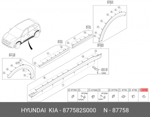 Hyundai/Kia Клипса порога 877582S000 HYUNDAI KIA