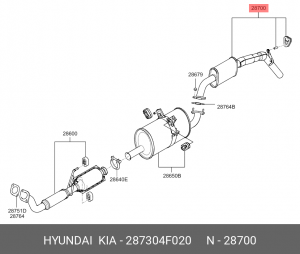 Hyundai Porter II Труба глашителя 287304F020 HYUNDAI KIA