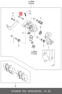 Kia Spectra болт(направляющий) ЗАД супп верх 0K9A426252 HYUNDAI KIA