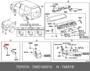 Toyota LC 150 спойлер переднего бампера правый 76851-60010 TOYOTA