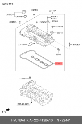 Kia Ceed 12-/i30 12-/Cerato 12- /Soul 12- 1.6б прокладка клапанной крышки GDI 224412B610 HYUNDAI KIA