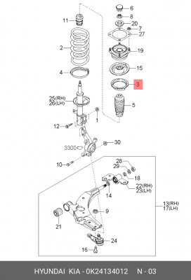 Kia Spectra прокладка пружины перед верх 0K24134012 HYUNDAI KIA
