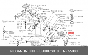 Infiniti QX56 болт нижнего подпружинного рычага к цапфе 55080-7S010 NISSAN INFINITI