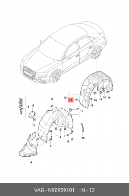 Закладная под саморез N 909 591 01 VAG