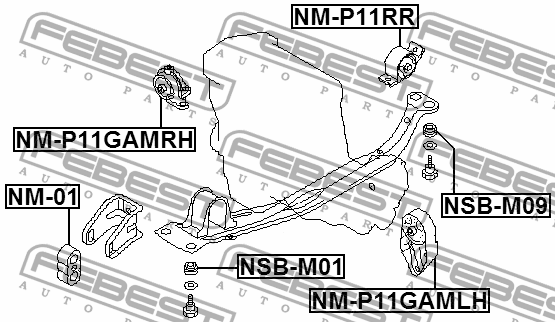 Nissan Primera P11 1.6 96-02 опора ДВС левая МТ NM-P11GAMLH FEBEST