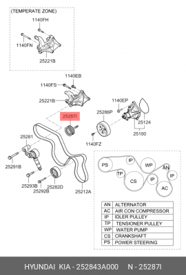 HYUNDAI ix55 3,0d ролик опорный ремня агрегатов(ручейковый) 252843A000 HYUNDAI KIA