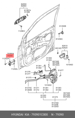 Hyundai Getz Ограничитель двери передний правый 793901C000 HYUNDAI KIA