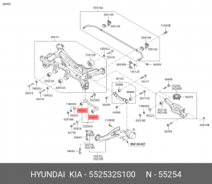Hyundai IX35/Sportage 10- 4WD Сайлентблок развального рычага задней подвески(4шт 552532S100 HYUNDAI KIA