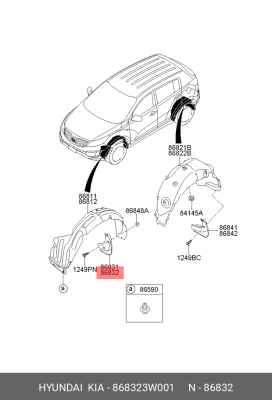 Kia Sportage 10- брызговик перед прав 868323W001 HYUNDAI KIA