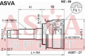 Kia Sephia Shuma Шрус Наружный 22*56*26 MZ-09 ASVA