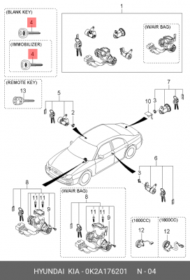 Kia rio 00-05 заготовка ключа без иммобилайзера 0K2A176201 HYUNDAI KIA