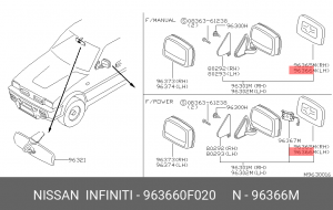 Nissan Terrano R20 зеркальный элемент левый 96366-0F020 NISSAN INFINITI