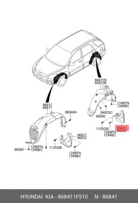 Kia Sportage 07 Брызговик задний левый 868411F510 HYUNDAI KIA