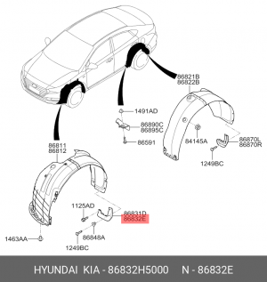 Hyundai Solaris 17- брызговик передний правый 86832H5000 HYUNDAI KIA