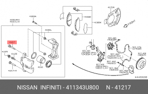 Nissan Note, Micra, Tiida прав. руль  направляющая переднего суппорта нижняя 41134-3U800 NISSAN INFINITI