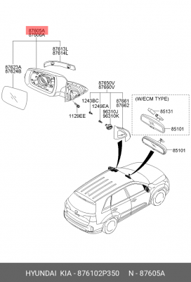 Kia Sorento 11- Зеркало левое в сборе 876102P350 HYUNDAI KIA