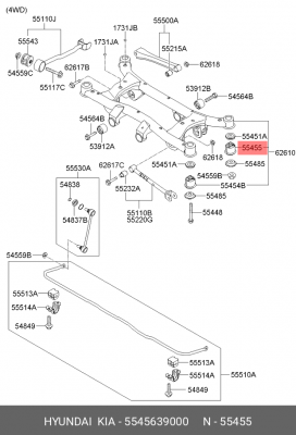 Hyundai Tucson 4WD Сайлентблок заднего подрамника задний 5545639000 HYUNDAI KIA