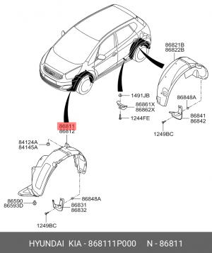 Kia Venga Подкрылок передний левый 868111P000 HYUNDAI KIA