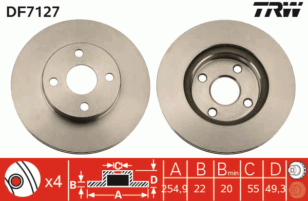 Toyota Runx диск тормозной передний DF7127 TRW